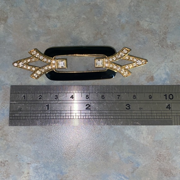 Vintage Art Deco Trifari TM Brooch Black Enamel & Rhinestones - Picture 3 of 3